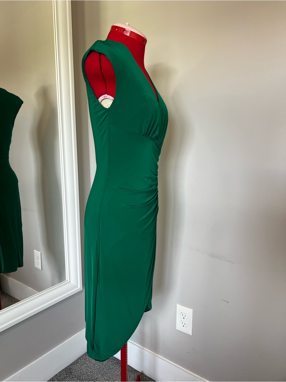 Roberto Cavalli Emerald Green Ruched Wrap Midi Dress - Picture 7 of 10